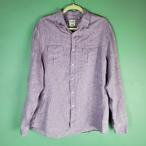 Murano Men's Baird McNutt Linen Slim Fit Button Front Purple Shirt Size XL - Picture 1 of 7